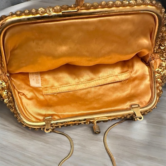 1950s Vintage Gold Beaded Evening Bag | Sequin Clutch w/ Snake Chain | Free S/H - Picture 4 of 4